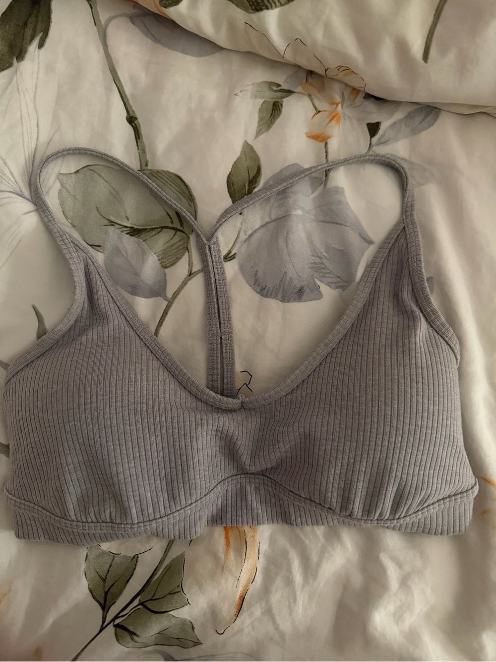 ALO Yoga Ribbed Light Gray Bralette - Soft Racerback